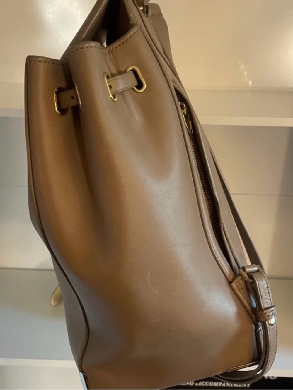 Alexander Wang Taupe Leather Backpack with Gold Hardware